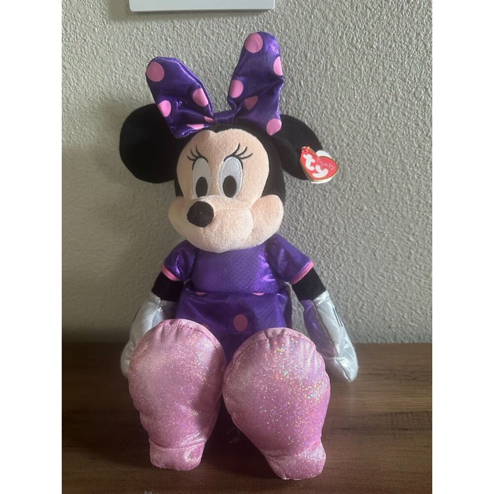 NWT Disney Ty Sparkle Minnie Mouse Plush with Tag in Purple & Pink